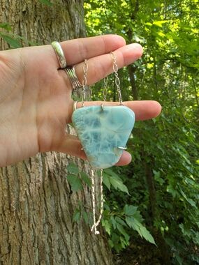 Handmade Silver Larimar Pendant Necklace in Aqua Blue